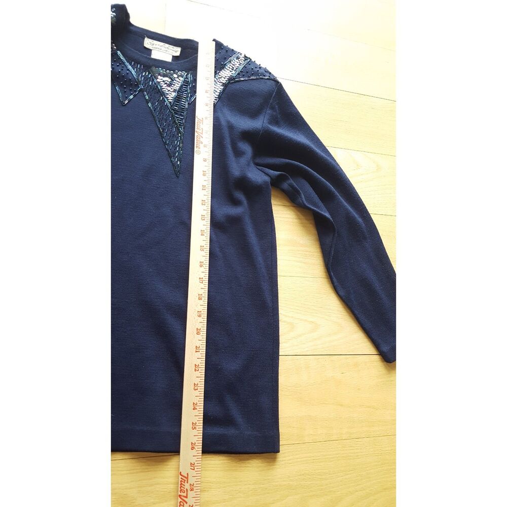Liz Claiborne Vtg. Knit Sweater‎ Navy Sequin Pullover Geometric 90s Sm, Y2k Glam - Picture 9 of 9